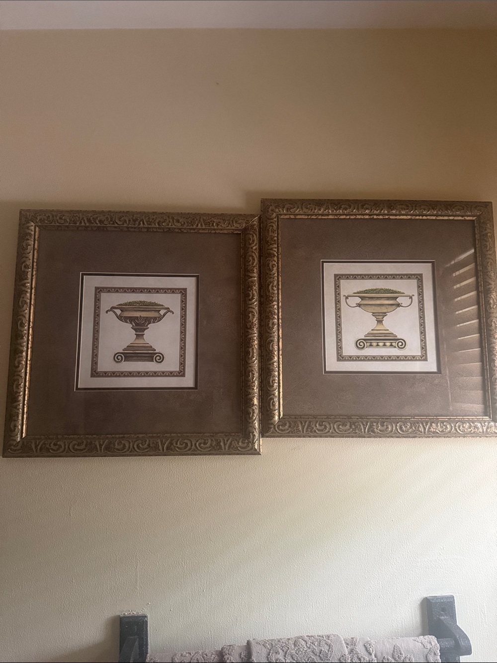 Framed Classical Urn Wall Art Pair - Gold and Brown